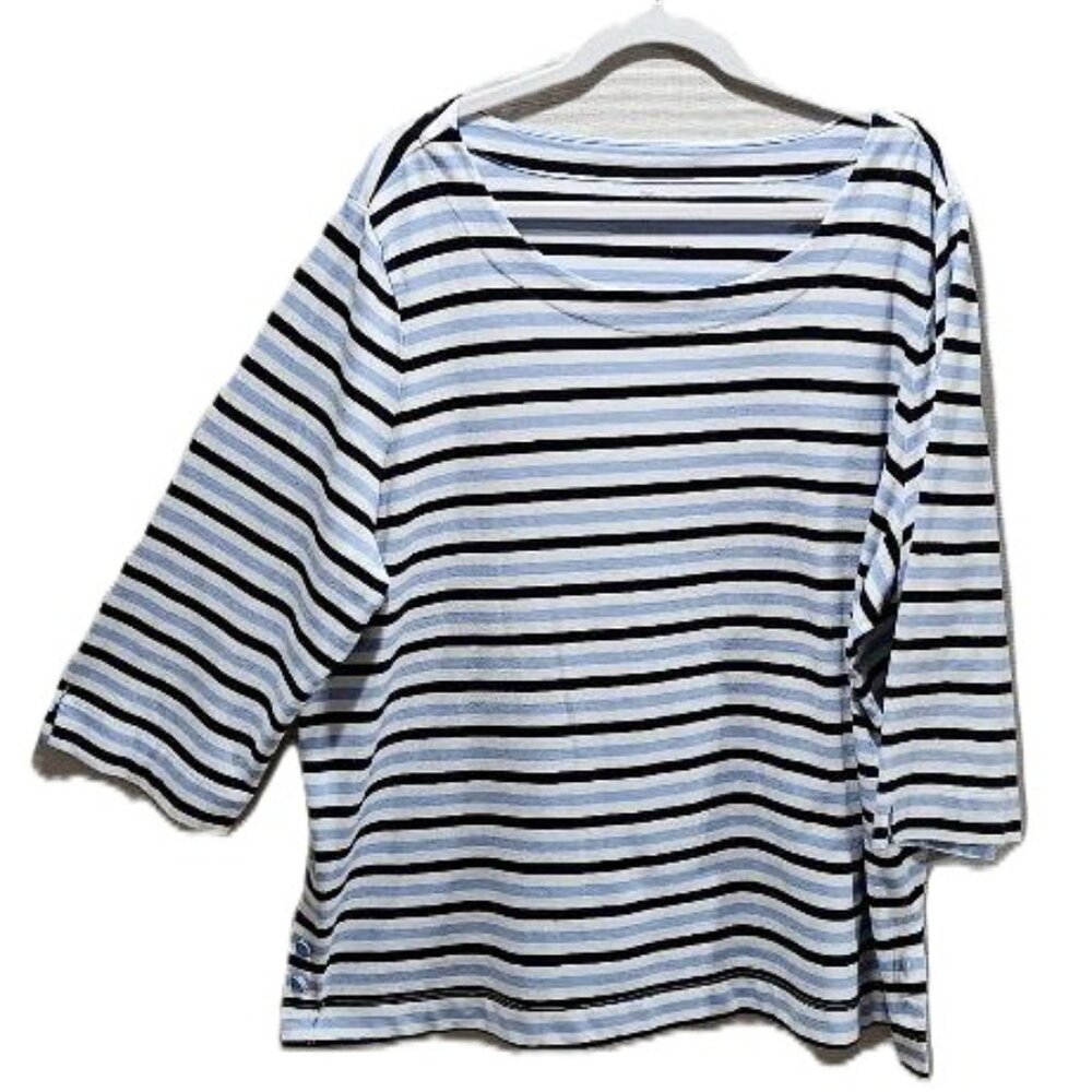 TALBOTS NAVY WHITE STRIPE SCOOP NECK ¾ SLEEVE COTTON TUNIC TOP 3x SUMMER SPRING